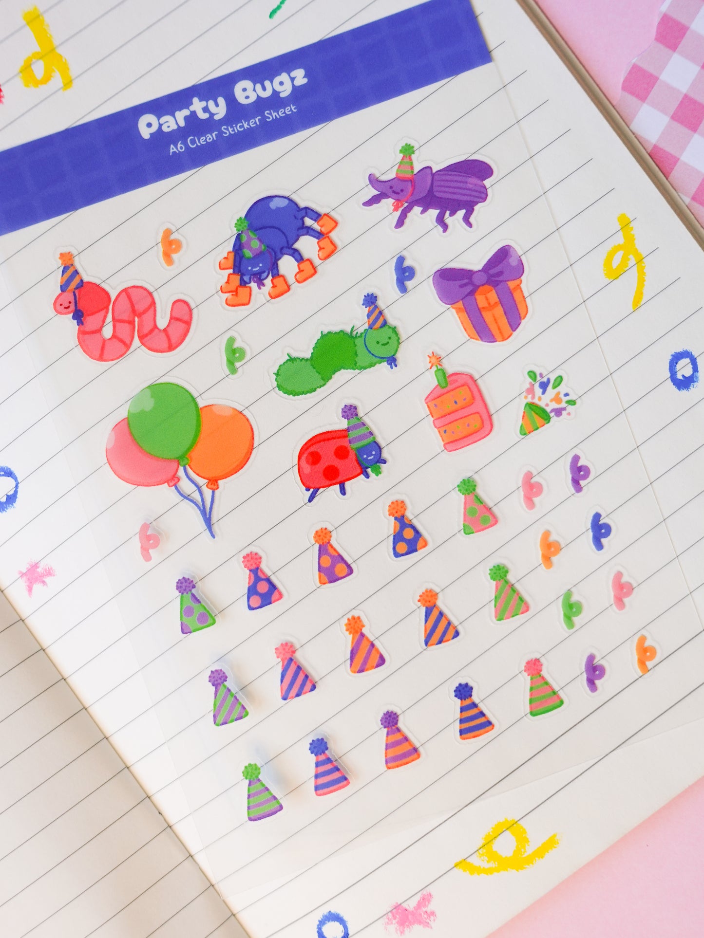 Party Bugz Clear A6 Sticker Sheet