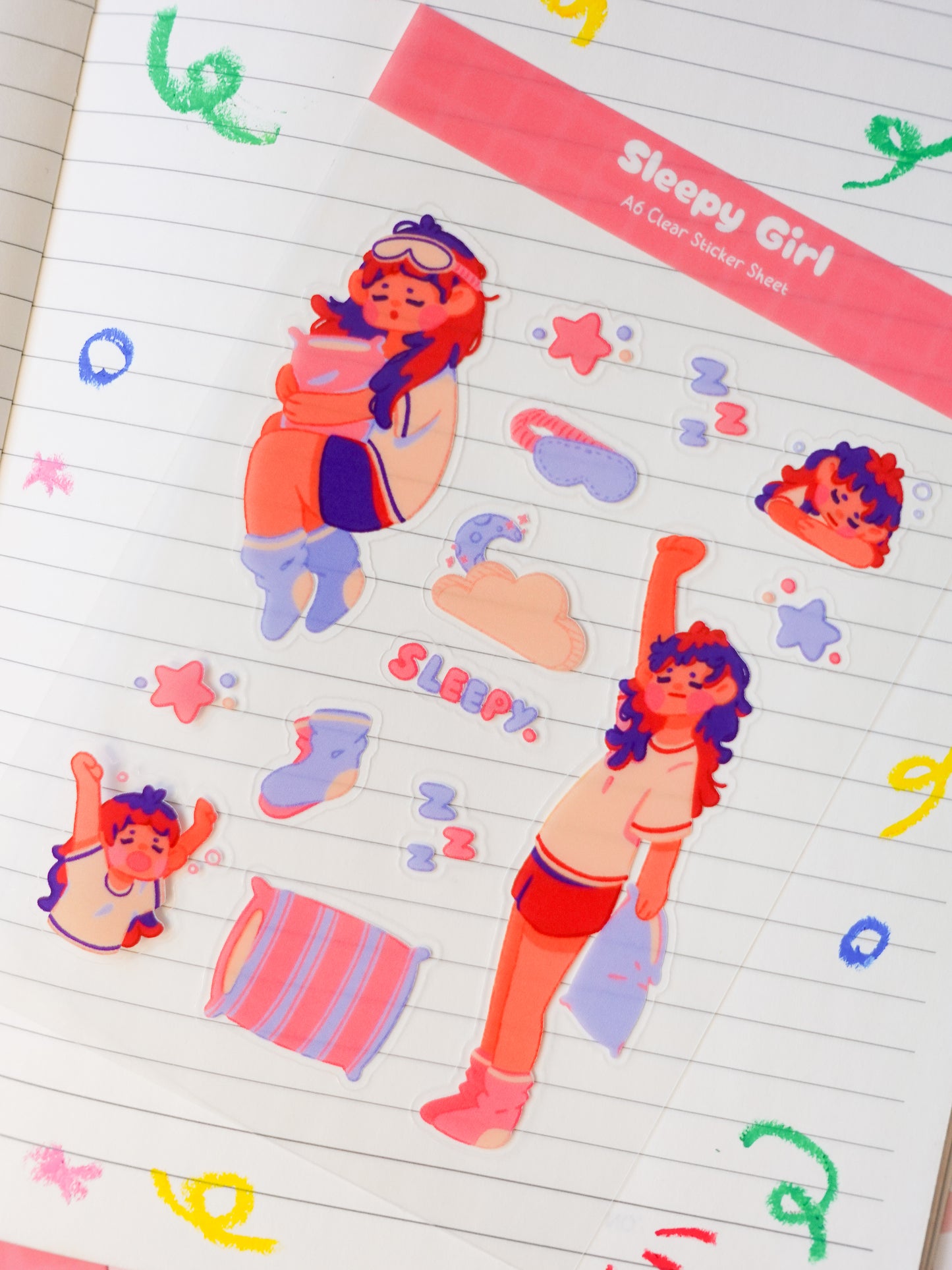 Sleepy Girl Clear A6 Sticker Sheet