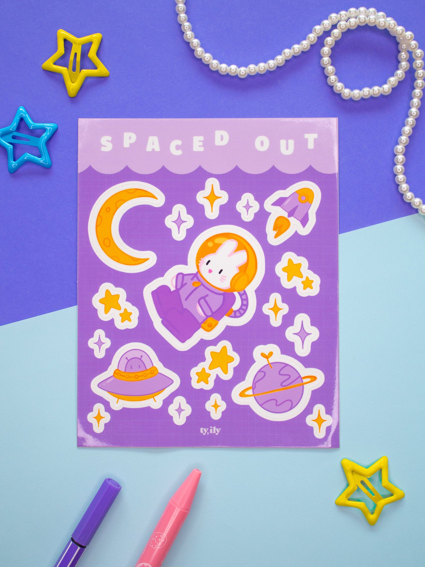 Spaced Out Bunny Rabbit Vinyl Sticker Sheet