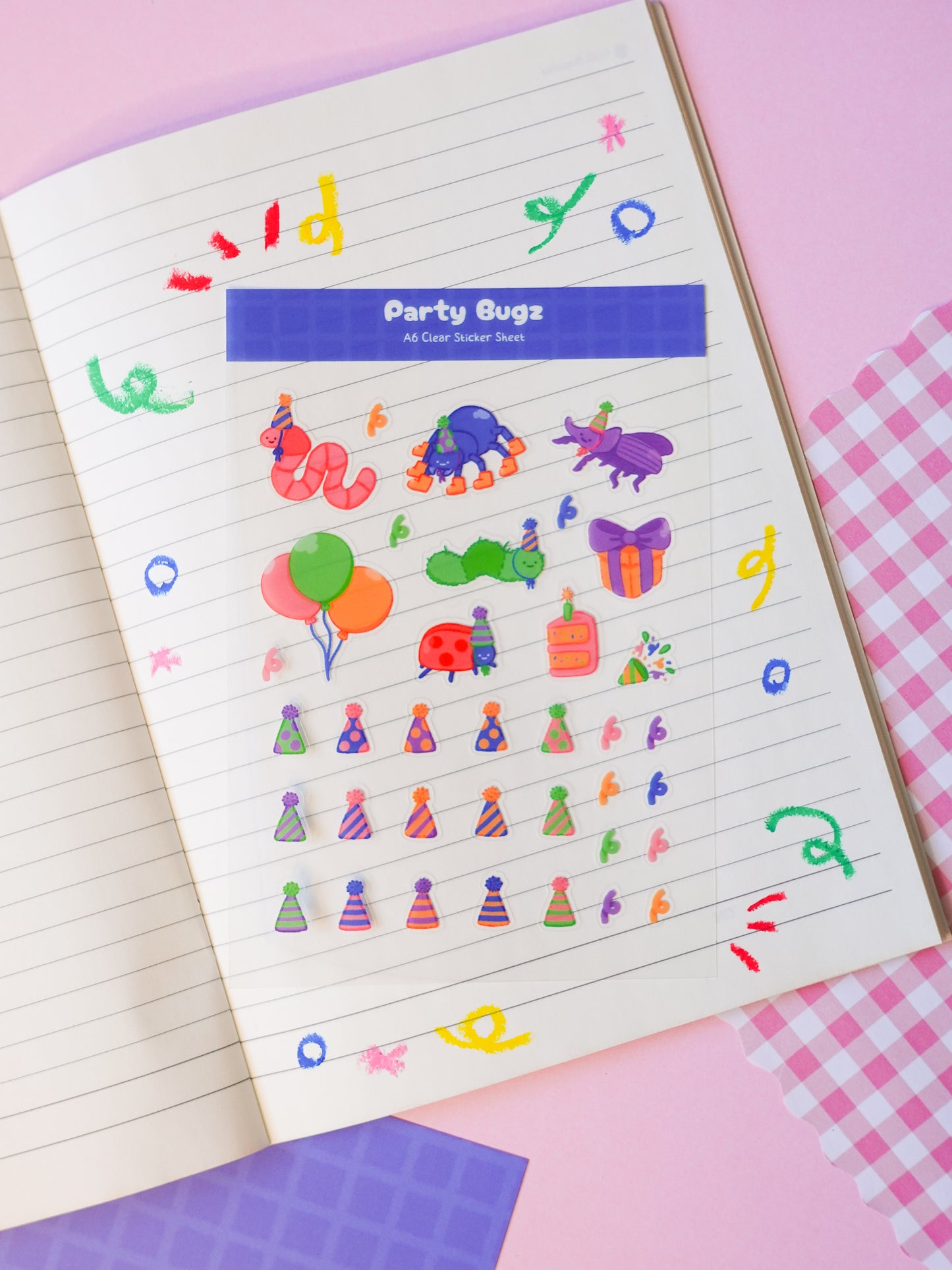Party Bugz Clear A6 Sticker Sheet