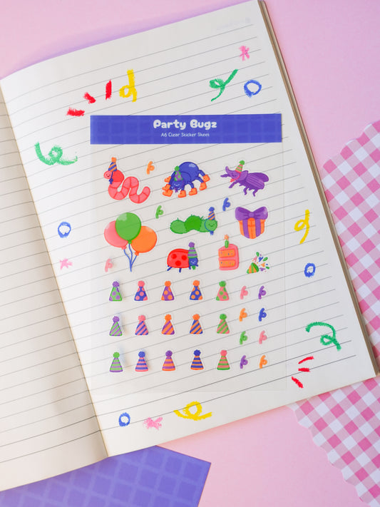 Party Bugz Clear A6 Sticker Sheet