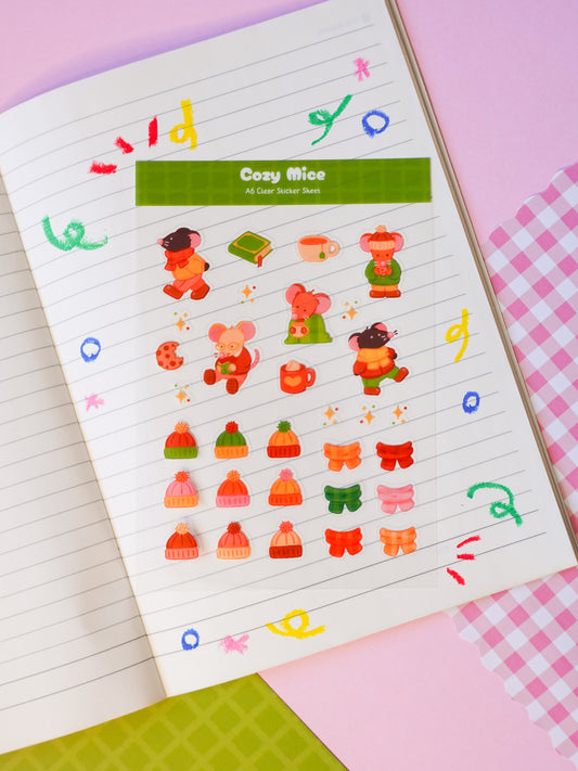 Cozy Mice Clear A6 Sticker Sheet