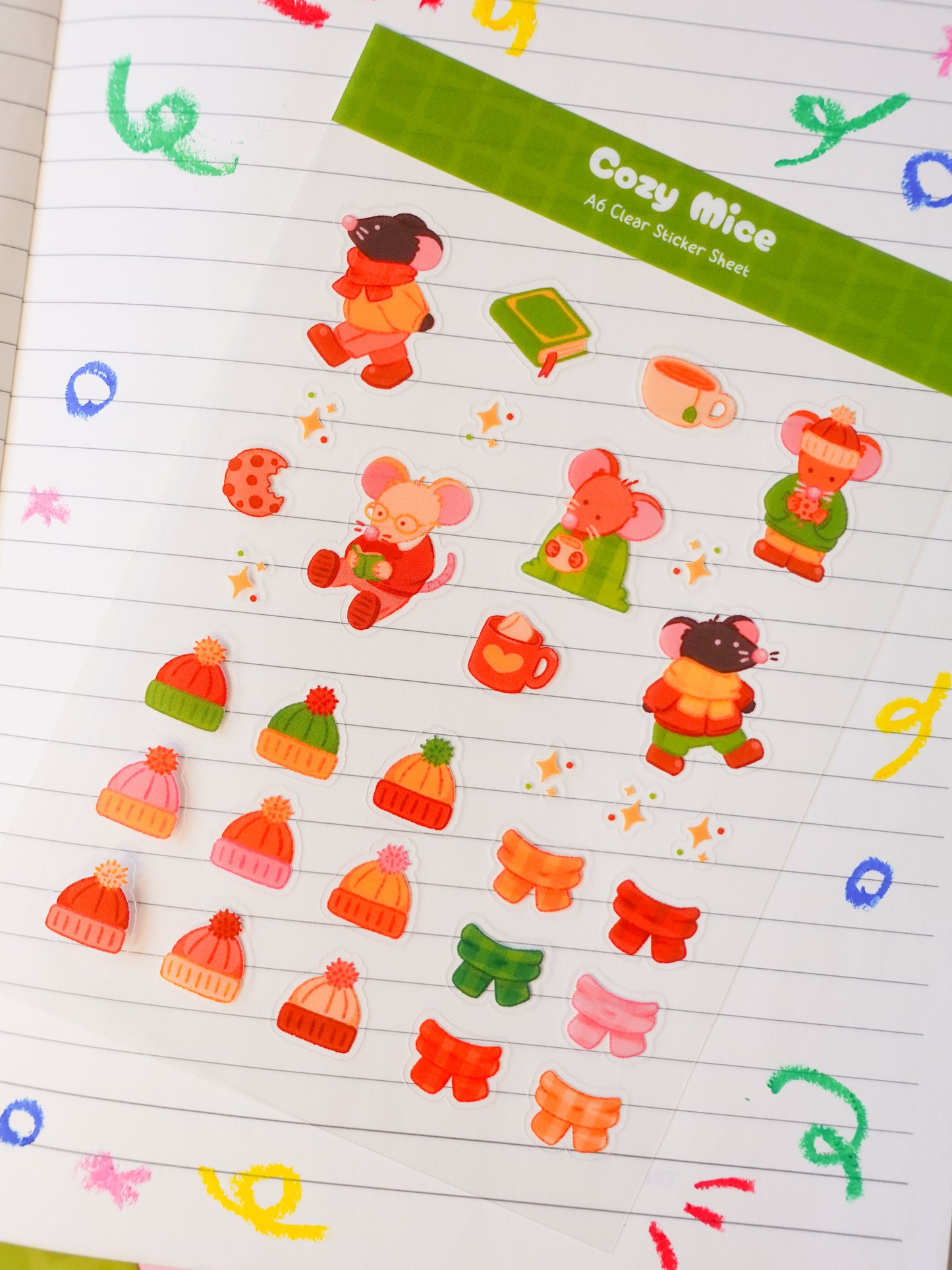 Cozy Mice Clear A6 Sticker Sheet