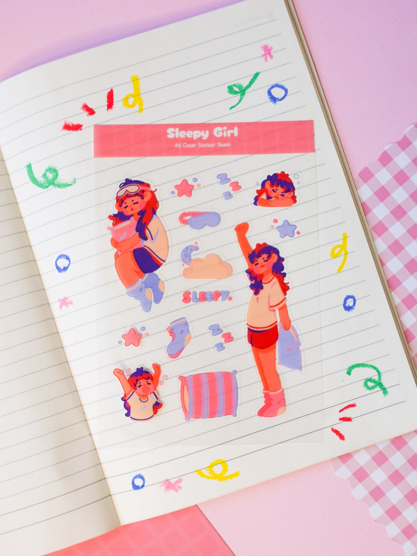 Sleepy Girl Clear A6 Sticker Sheet