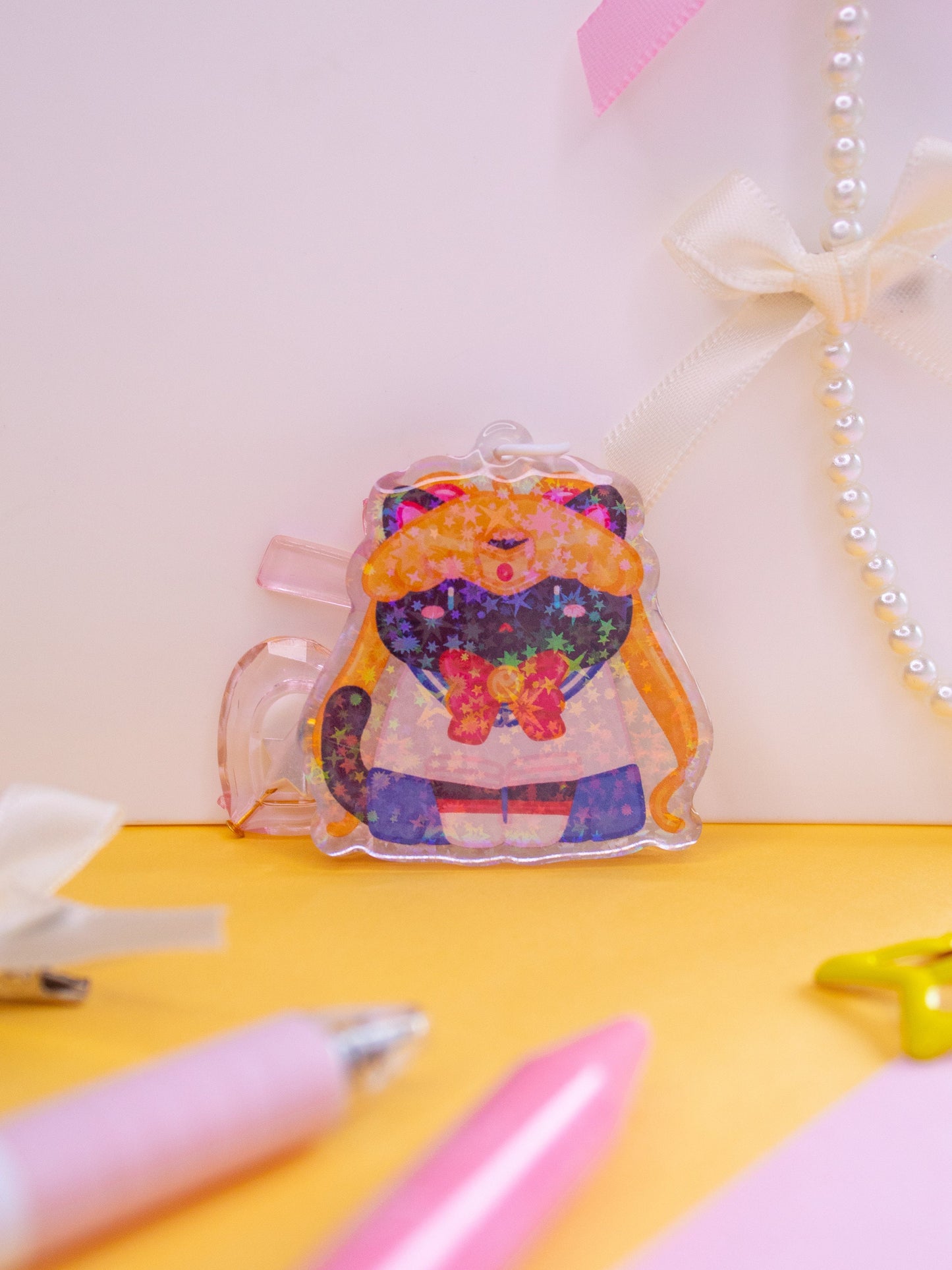 Sailor Moon Cats 2" Acrylic Charms With Handmade Charms (Sailor Venus, Mercury, Mars, Jupiter, Moon)