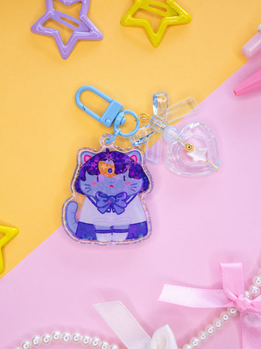 Sailor Moon Cats 2" Acrylic Charms With Handmade Charms (Sailor Venus, Mercury, Mars, Jupiter, Moon)