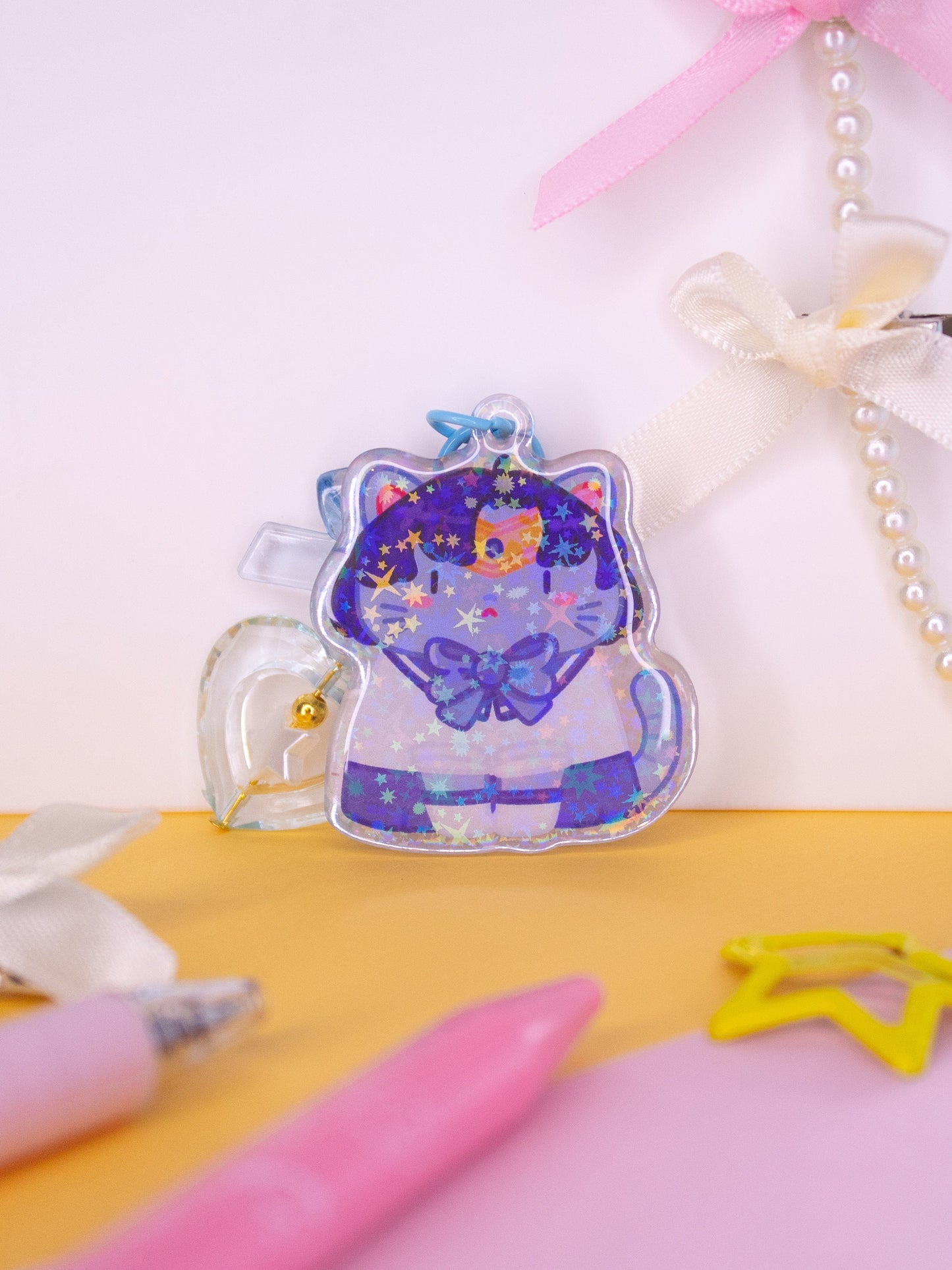 Sailor Moon Cats 2" Acrylic Charms With Handmade Charms (Sailor Venus, Mercury, Mars, Jupiter, Moon)